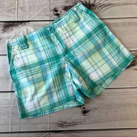 St. John's Bay Pants - St. John's Bay Plaid Shorts Women 10P Green Teal Petite Stretch Casual Summer